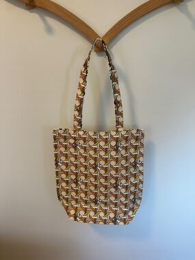 Tory Burch Brown, Yellow and Cream Geometric Canvas Tote